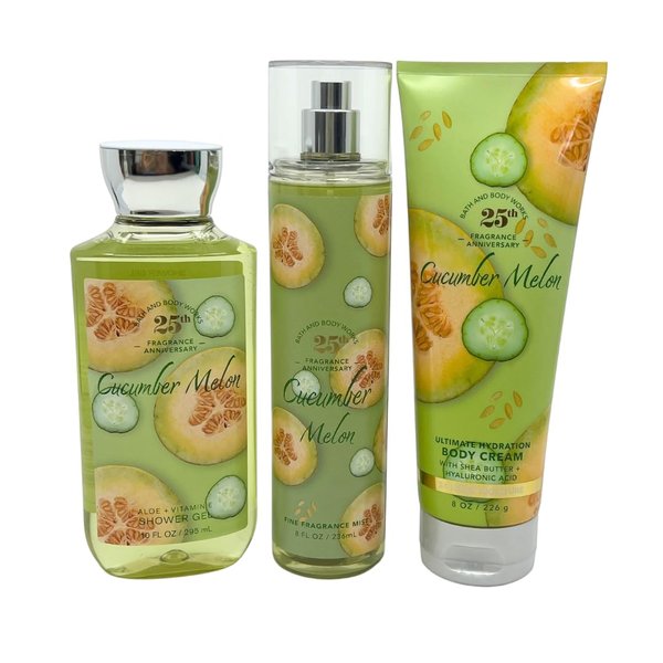 Bath & Body Works Cucumber Melon 3pc bundle - Shower Gel 10oz, Mist 8oz, & Body Cream 8oz