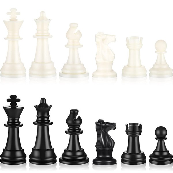Chess Pieces Plastic Pawn Chess Pieces 95 mm/ 3.7 Inch King's Height Tournament Chess Set with Storage Bag for Chess Board Game, Set of 32 Chess, White and Black (Pieces Only)