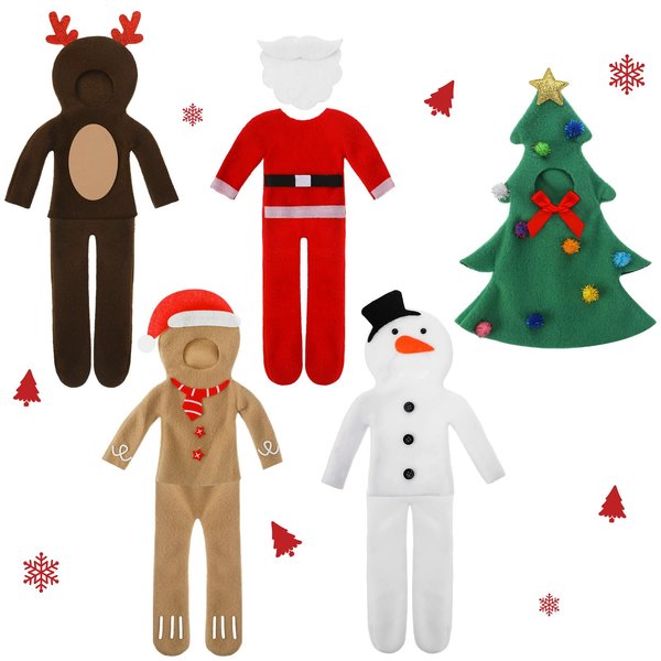 HooLing 5 Set Elf Accessories Clothes Christmas Elf Doll Costume Santa Elk Snowman Gingerbread Christmas Tree Doll Clothing Holiday Elf Outfits for Christmas Party Decorations (Cute)