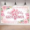 Aperturee Happy Birthday Grandma Banner 70.8x43.3in Pink Floral Balloons Backdrop Large Glitter Party Decorations for Grandma’s Birthday, Waterproof Polyester, Easy to Hang, Indoor Outdoor