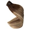Human Hair Extensions Ubetta Clip in Hair Brown to Chocolate Brown with Honey Blonde Highlights Remy Clip in Hair Extensions for Women 7 pcs Double Weft Clip in Real Hair Extensions 16 Inch 120 Gram