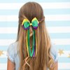 Mardi Gras Long Ribbon Bow Hair Clips Kids Green Purple Yellow Fat Tuesday Cheer Bow Alligator Barrettes Carvinal Parade Outfit Costume Decoration Stuff Party Gift for Women Girls