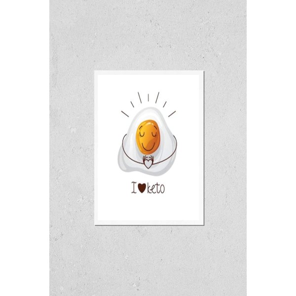 HardPress Wall Art Poster Print of Color Illustration with The Inscription I Love Keto. Funny Egg Character. Cute Face, Cartoon Character Emotions. Design for Keto Diet. Logo for Keto Nutrition.