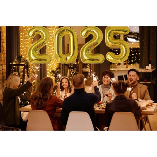 Huge Gold 2025 New Year Balloons 40 Inch 2025 Gold Mylar Foil Helium Number Balloons 2025 Christmas New Year Eve Graduation Party Decorations Supplies