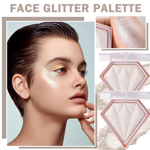 IONSGAKO 2PCS Pearl White Highlighter Makeup Palette Face Powder Highlighters Iluminadores De Maquillaje Shimmer Glitter Diamond Highlighter Contour Powder Makeup Palette