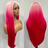 SOKU 13x6 Lace Front Wigs Pre Plucked 32 Inch Long Straight Lace Frontal Wigs with Baby Hair Ombre Pink Synthetic Wigs with Light Pink Roots Free Part Glueless HD Silky Straight Wigs for Women