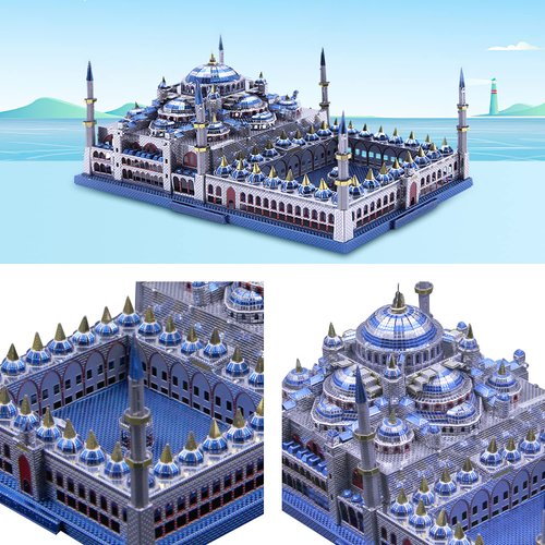 Microworld 3D Metal Puzzle, Turkey Blue Mosque Architecture Metal Model Kits, 3D Puzzles for Adults DIY Building Model Brain Teaser Toys for Teens (Sultan Ahmed Mosque)