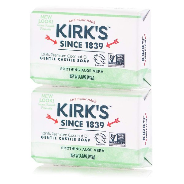 Kirk's Original Coco Castile Bar Soap Soothing Aloe Vera 4 Ounces (2 Pack)