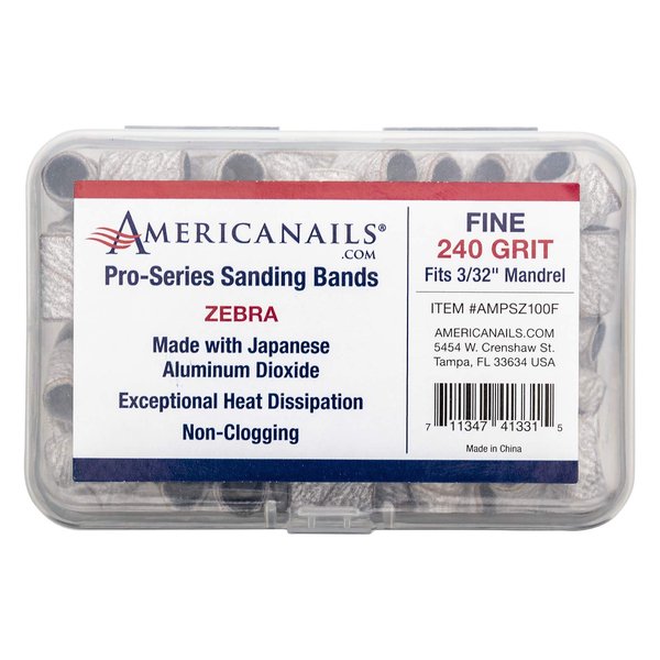 Americanails Pro-Series Zebra - Professional Sanding Bands for Nail Drill - Nail Polishing & Filing Tools - Acrylic Nail Sanders - Nail Drill & E-File Sanding Bands - Fine 240 Grit - 100 Count