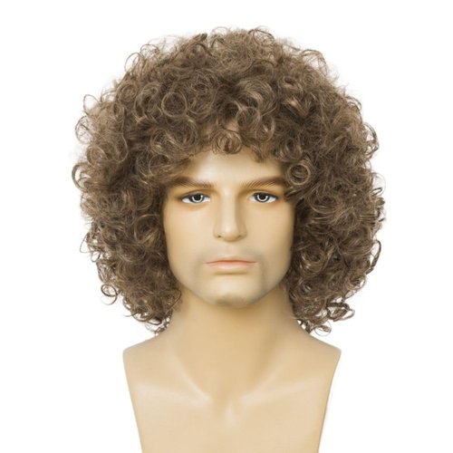 Salaibs Curly Brown Short Wigs for Men Natural Shaggy 80s Rocker Wig Realistic Synthetic Heat Resistant Hair Wig for Daily Party Use