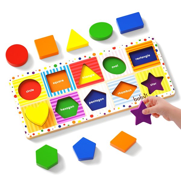 Boby Shapes Wooden Chunky Puzzle (10 pcs) - Wooden Puzzles for Toddlers, Animal Puzzles for Kids Ages 2+