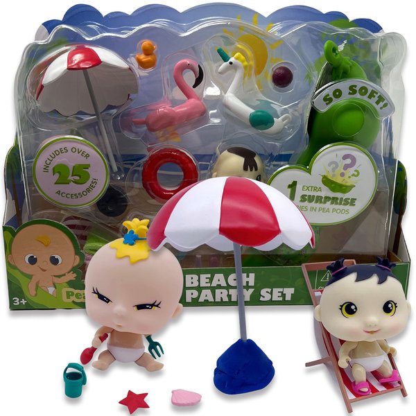 Nature Bound Pea Pod Babies Bundle - Collectible Mystery Surprise Toys with Mini Baby, Clothing, & Accessories - Small Doll (Beach Party Set)