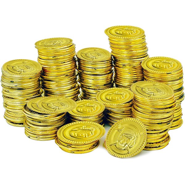 The Dreidel Company St. Patrick's Pirate Gold Coins Novelty Party Favors, Plastic Gold Coins Bulk (100 Gold Coins)