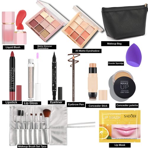 All In One Makeup Set for Women,Multipurpose Makeup Kit with Makeup Brushes, Lipsticks, Lip Gloss, Eye Shadows, Blushes, Eyebrown, Makeup Bag for Beginners and Professionals Premium Gift Set (SET B)