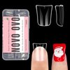 NOVO OVO Duck Feet Nail Tips, Extra Short Full Cover for Press On Acrylic, Extra Short Clear Full Coverage Thick Flare Y2K Wide French Soft Gel Fake False Nail Extension x 12 Sizes in Box 120 pcs