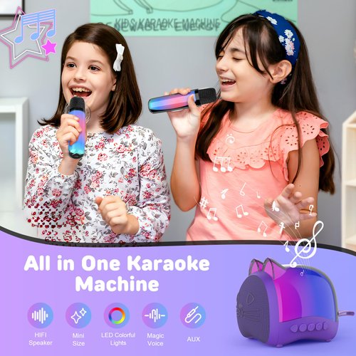 Mini Karaoke Machine for Kids & Adults,Portable Bluetooth Speaker with Wireless Microphones, Toys Birthday Gifts for 3-12 Year Old Family Home Party,Purple