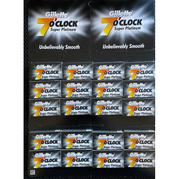 100 7 O'clock Super Platinum Double Edge Safety Razor Blades (20x5) - AKA 7'Oclock Black - Premium Blades on Display Card