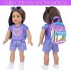 18 Inch Girl Doll Clothes and Accessories School Supplies Playset with Doll Clothes,School Bags, Sunglasses, Pencils, Pencil Sharpener, Notebooks, Phone, Hair Clip, Stickers （No Doll）