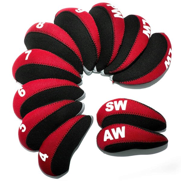 Golf Iron Club Head Covers Headcovers Set 11pcs Wedges Protective Neoprene fits Taylormade Callaway PXG, Lightweight, Lob Wedge,Sand Wedge,#4-9 AW SW PW LW,fits Tayormade M5 M6 (Red-Black)