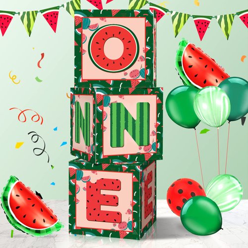 Watermelon 1st Birthday Balloon Boxes Decorations, 3pcs One BABY Watermelon Theme Balloon Boxes for Baby Summer First Birthday Party Decorations Supplies