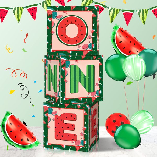 Watermelon 1st Birthday Balloon Boxes Decorations, 3pcs One BABY Watermelon Theme Balloon Boxes for Baby Summer First Birthday Party Decorations Supplies