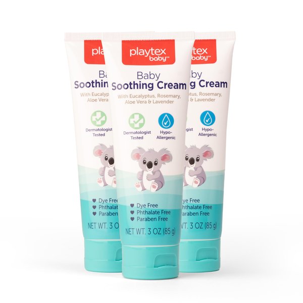 Playtex Baby Vapor Cream, 3 oz., 3-Pack, Gentle Baby Soothing Cream, Dermatologist Tested, Hypoallergenic, Free of Dye, Parabens and Phthalates