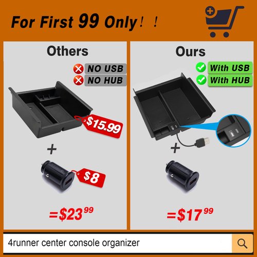 Upgrade for Toyota 4Runner Center Console Organizer Tray 2024 2023,2022-2010(with USB Port), Insert storage Armrest Box for 4Runner 2010-2019 2020 2021 2022 2023 2024 5th Gen 4Runner Car Accessories
