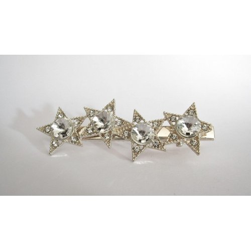 Generic Silver and light gold tone crystal stars alligator hair clip for fine thin hair