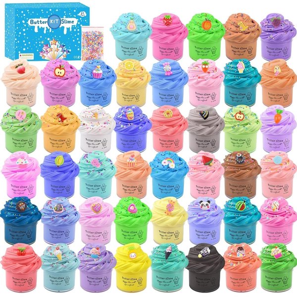Christmas Butter Slime Kit, 45 Pack Mini Bulk Scented Slime Party Favor Gifts, DIY Putty Toys for Kids, Soft & Non-Sticky, Stress Relief Toy for Girls and Boys Age 4-12, Birthday Basket Filler