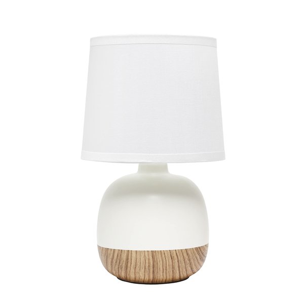 Simple Designs LT2078-LWW Petite Mid Century Table Lamp, Light Wood and White