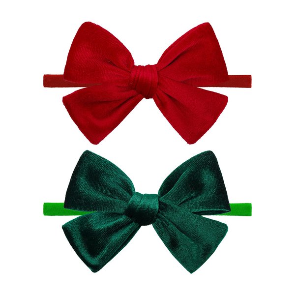 ONENINEDREAM Christmas Baby Bows Handmade Velvet Headbands Tied Bow Elastic Nylon Hair Accessories for Baby Girls Newborn Infant 2 Pcs Christmas Gift Red Green