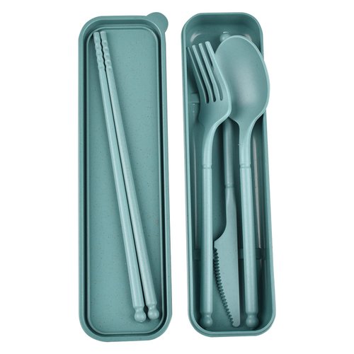Camping Utensil Set, Reusable Utensils Set with Case, Plastic Cutlery Set Forks Spoon Tableware Chopsticks, Portable Cutlery Set for Travel Picnic Camping or Daily Use (Dark Green)