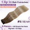 LaaVoo Ombre Clip in Hair Extensions Real Human Hair Light Brown Ombre Ash Blonde Mix Platinum Blonde Balayage Real Human Hair Clip in Extensions 20 Inch Hair Extensions Clip ins 5pcs/80g