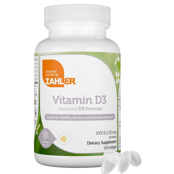 Zahler - Advanced Vitamin D3 1000 IU Softgels (120 Count) Kosher Vegetarian Friendly Vitamin D for Immune Support, Bone, Teeth & Muscle Health - Easy Swallow VIT D 3