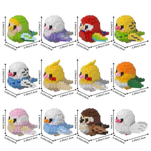 HJPLPXH Parrots Micro Mini Building Block Sets Birthday Gift for Kids, Animals Buildling Model Kits, Mini Bricks Birds Series Toys for Kids（12 Boxes）