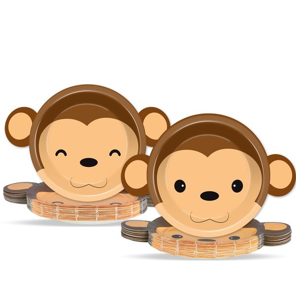 50 Count Monkey Paper Plates Zoo Monkey Shaped Disposable Plates Jungle Safari Animals Baby Party Plates Animal Theme Party Dinnerware for Gender Reveal Boy Girl Baby Shower Birthday Party Decorations