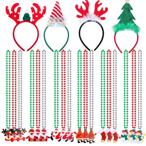 Atonofun 22 Pcs Christmas Party Favors, Christmas Costume Accessories with Xmas Beaded Necklaces Christmas Headband for Kids Christmas Party Gifts Decorations