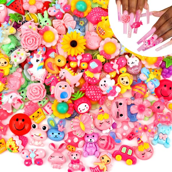 Mity rain Nail Charms-Slime Charms, 150pcs Kawaii Nail Charms Flatback Resin Charms, 3D Nail Charms for Nail Art Decorations Supplies