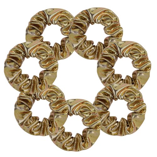 7 Pcs Shiny Metallic Cheer Dance Hair Scrunchies For Thick Hair School Performance/Sports/Practice/Party/Gymnastics Scrunchie Ponytail Holder Wrist for Girls Cosplay Show (Gold)