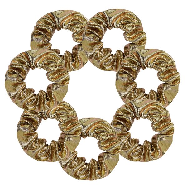 7 Pcs Shiny Metallic Cheer Dance Hair Scrunchies For Thick Hair School Performance/Sports/Practice/Party/Gymnastics Scrunchie Ponytail Holder Wrist for Girls Cosplay Show (Gold)
