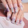MqpQ Long Square Press On Nails With Rhinestones Luxury Rainbow Extra Fake Nails 24pcs Glossy Full Cover False Nails For Women And Girls