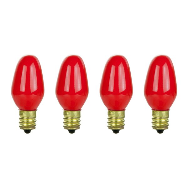 Sunlite 7C7 Incandescent Bulb, 7 Watt, Candelabra E12 Base, C7 Small Night Light, Colored Bulb, Red, 4 Count