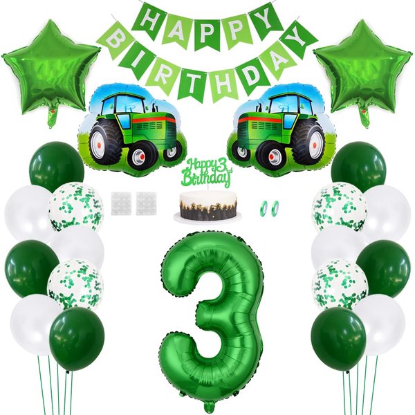 Daimay 23PCS Farm Green Tractor Birthday Decorations Tractor Party Supplies 3rd Happy Birthday Banner Farm Barn Tractor Balloon Green Number Foil Balloon Cake Toppers for Girls Boys Kids Baby Shower