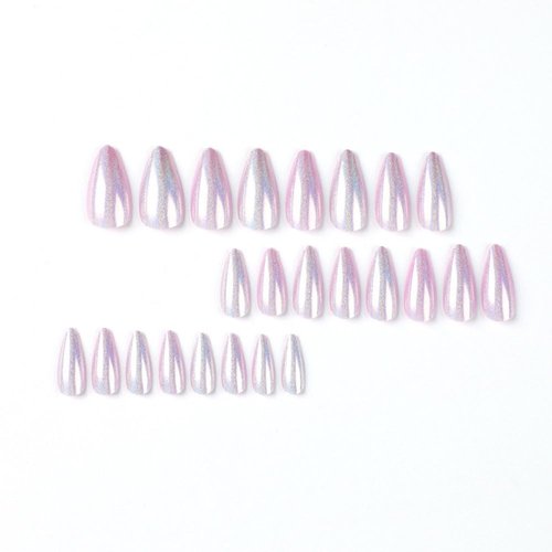 24 Pcs Purple Press on Nails Short Almond - MINGCHUN Summer Aurora Fake Nails Press ons French Nail Art Tips with Glitter Design Full Cover Acrylic False Nails Glue on Nails Stick on Nails Kit
