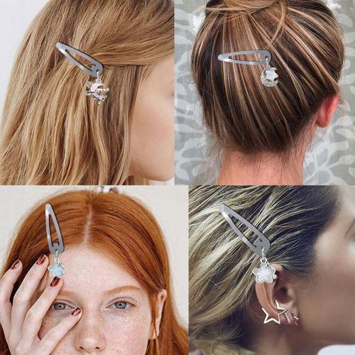 5 Pcs Star and Moon Pendant Snap Clips Sweet Cool Hair Clips Party Festivals Barrettes Hair Accessories MGPFERD