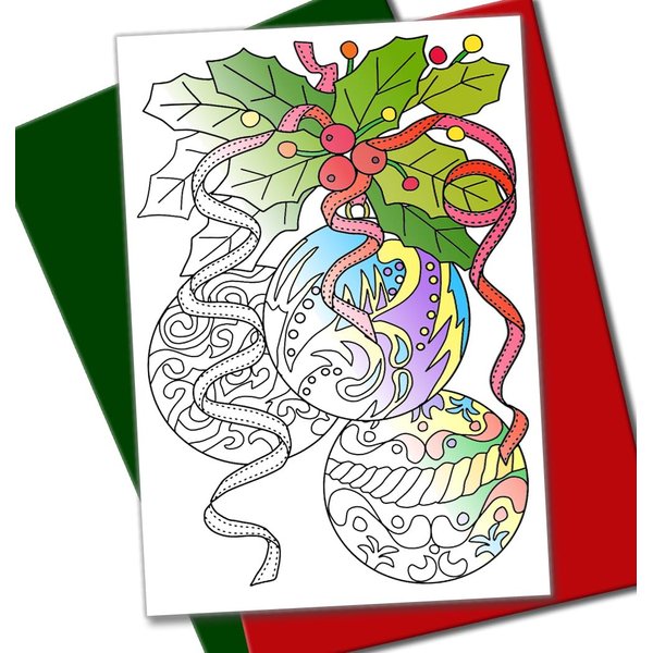 Art Eclect Christmas Coloring Cards for Adults, 10 Unique Cards, 5 Red and 5 Green Envelopes Included (Christmas A2/10)