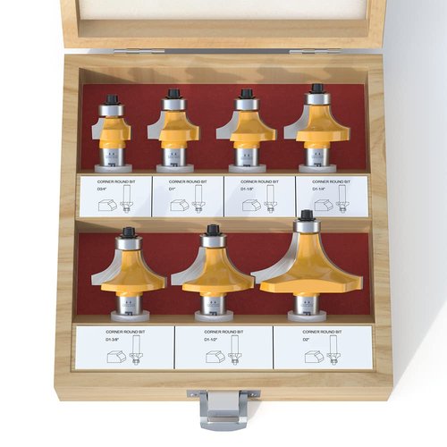 FivePears 7 PCS Roundover Router Bits Set 1/2 Inch Shank, Round Over Router Bits for Edging Forming, Including 1/8", 1/4", 5/16", 3/8", 7/16", 1/2", 3/4" Radius Rounding Router Bits