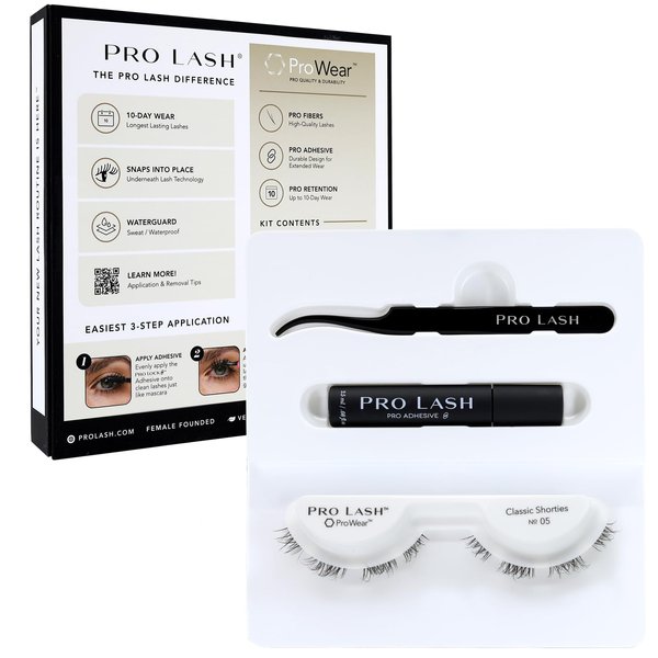 Pro Lash ProWear Mini Lash Clusters Kit - Easiest to Apply Lashes - 10-Day Cluster Eyelash Extensions - False Eyelashes Plus Adhesive and Tweezers - Classic Shorties No. 05 - Black