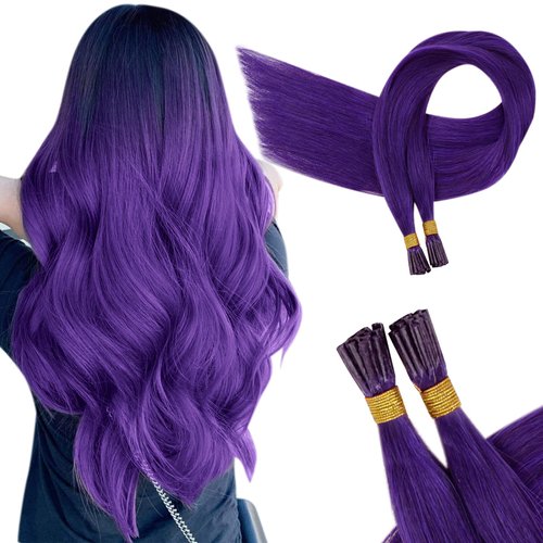 RUANTURE I Tip Hair Extensions Human Hair Purple Human Hair Extensions I Tip Hair Extensions 20 Inch Purple I Tip Hair Extensions Real Human Hair Straight Cold Fusion Hair Extensions for Women 25g 25s