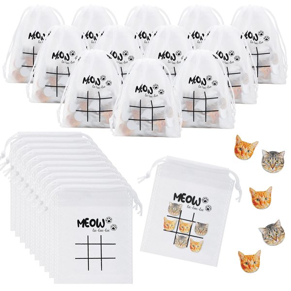Sotiff 36 Sets Animal Tic Tac Toe Games with Bags Bulk Cat Theme Birthday Party Favors Christmas Stocking Stuff Classroom Exchange Gifts for Students Prizes Christmas Decorations